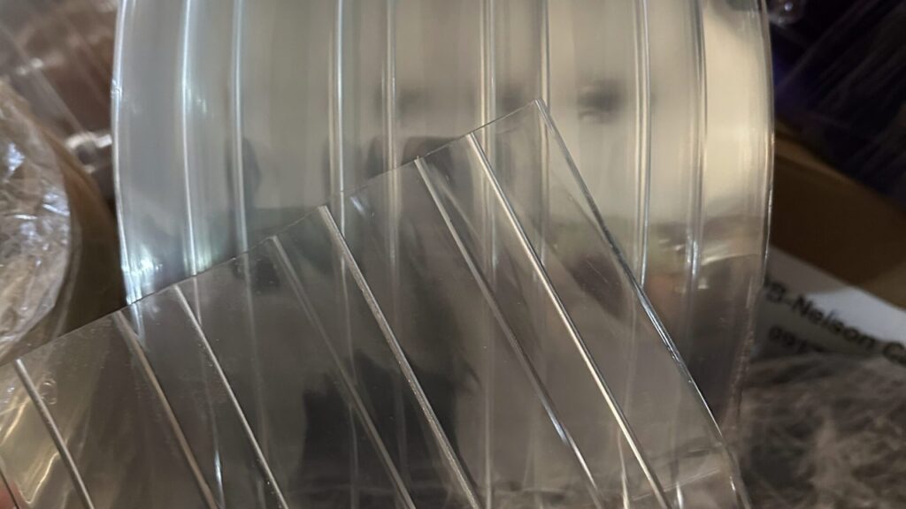 PVCPH photo of ribbed clear PVC strip curtain material for plain versus ribbed selection
