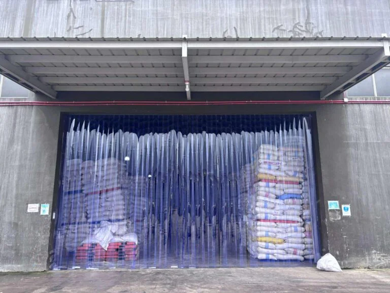 PVC strip curtain installation for an industrial doorway
