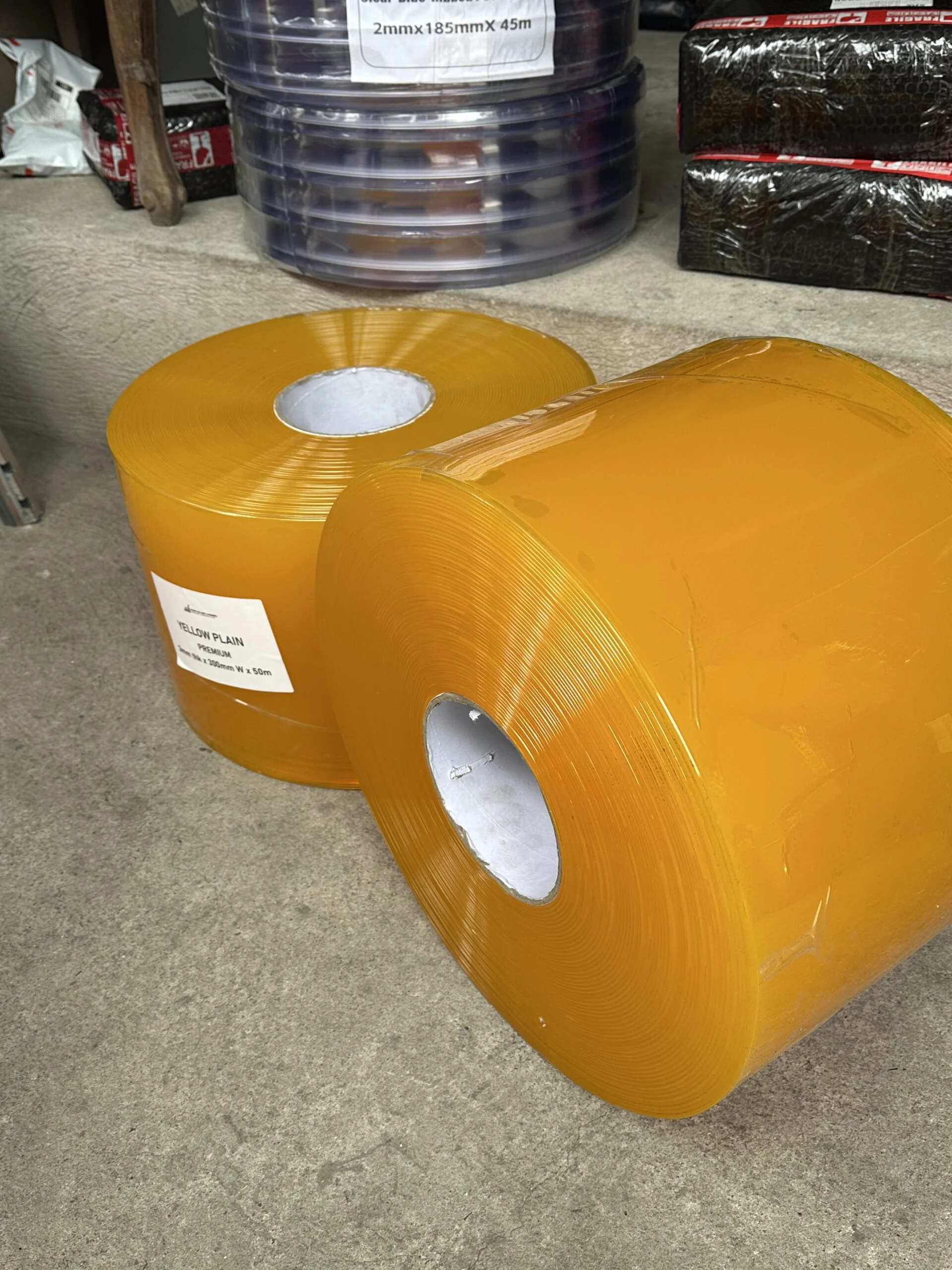 PVC Strip Curtain Yellow Plain Premium – 2mm Thick x 300mm Wide x 50m Roll