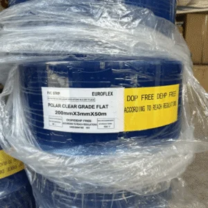 PVC Strip Curtain Clear Plain Polar Grade – 3mm Thick x 200mm Wide x 50m Roll