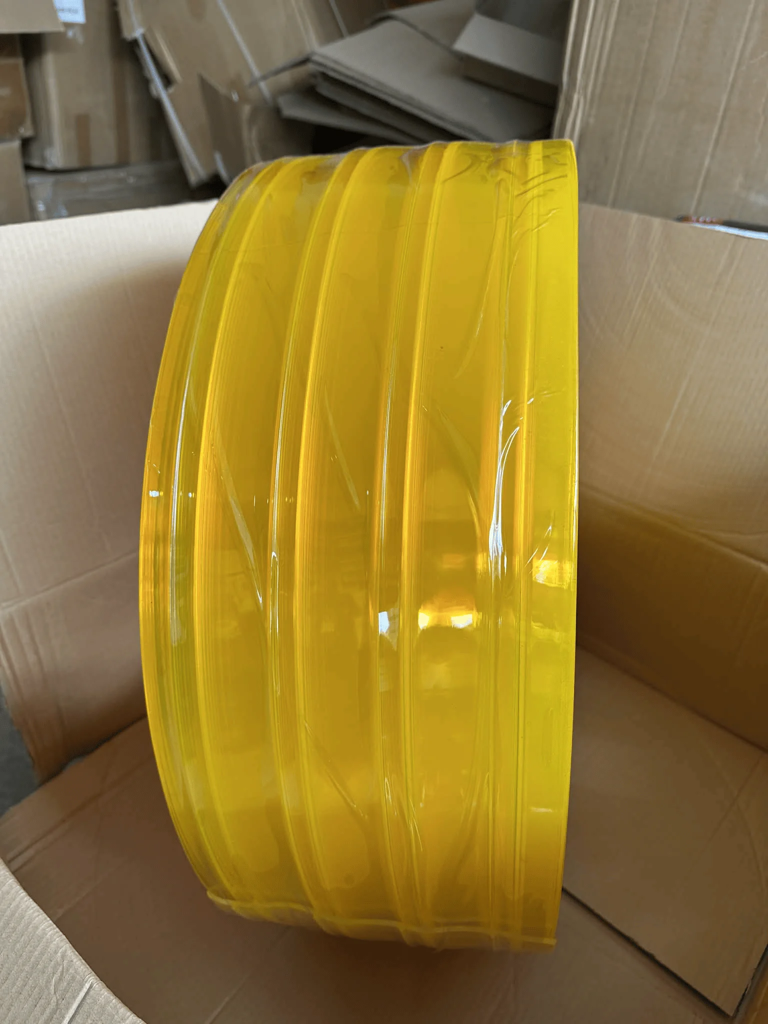 PVC Strip Curtain Yellow Ribbed Premium - 3mm Thick x 200mm Wide x 50m Roll